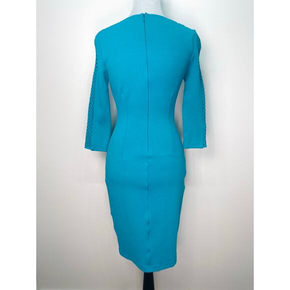 St. John Size 2 Sapphire Knit Bodycon Midi Dress Statement Sleeves NWOT - Picture 4 of 10